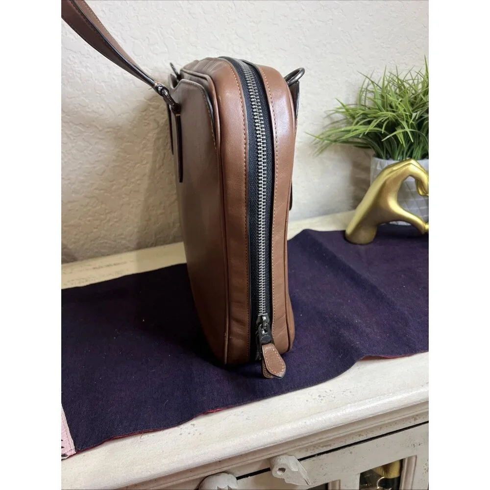 Coach (2021) Saddle Brown Graham Slim Briefcase Messenger Laptop Work Bag